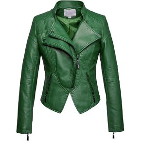 chouyatou Women's Fashion Tailored Zip-Up Faux Leather Quilted Racer Jacket