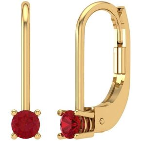 0.44cttw Round Cut Solitaire Genuine Simulated Red Ruby Unisex Pair of Lever back Drop Dangle Earrings 14k Yellow Gold