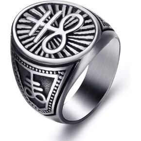 ELFASIO Leviathan Cross Sulfur Satanic Devil Lucifer Ring Symbol Men Stainless Steel Rings Vintage Jewelry Size 8, 9, 10, 11, 12, 13