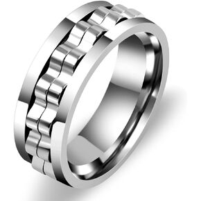 Oneress 8mm Gear Fidget Ring High Polish Anxiety Ring Anti Spinning Cool Stress Relieveing Rings For Men Women Boyfriend Wedding Band Size 6-10