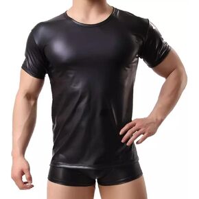 Men Sexy Leather T-Shirt, Plus Size S-5XL, Shiny Soft Matte Leather, Short Sleeve Leather Tops for Male