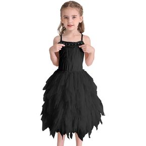 MYRISAM Little Girl Spaghetti Strap Swan Princess Feather Fringes Tutu Dress Pageant Wedding Birthday Short Tiered Gown