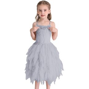 MYRISAM Little Girl Spaghetti Strap Swan Princess Feather Fringes Tutu Dress Pageant Wedding Birthday Short Tiered Gown