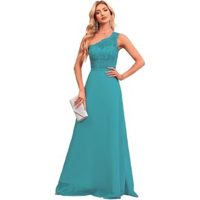 IIF Women's One Shoulder Bridesmaid Dresses Long for Wedding Lace Bodice A-Line Chiffon Formal Party Gown IIF035