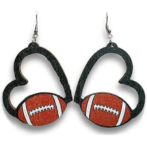 Wooden Sports Geometry Game Ball Earrings Round Heart-Shaped Football Basketball Baseball Volleyball Leopard Print Drop Dangle Earrings Sports Fans Players Jewelry for Women Girls Teen in Kuwait