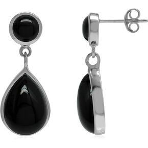 Silvershake Pear Shape Cabochon 925 Sterling Silver Dangle Drop Post Earrings Jewelry for Women