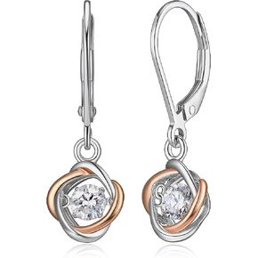 Morgan & Paige Round Halo Drop Earrings for Women - 925 Sterling Silver, Premium Rhodium Plated with Dancing Solitaire Cubic Zirconia - Lightweight, Small Dangle Earring Design