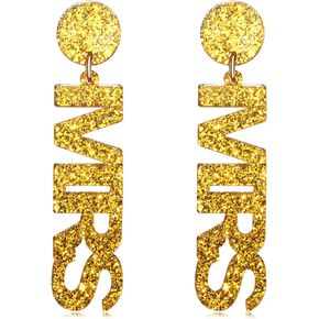 Bride Earrings for Women Acrylic BRIDE MRS Dangle Earrings Sparkling Glitter Letter Drop Earrings Wedding Party Jewelry Gift