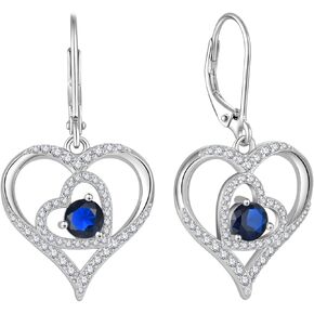 Rocayi Heart Dangle Drop Earrings for Women 925 Sterling Silver Leverback Earrings Birthstone Jewelry Gifts for Women Wife Girlfriend Mother Daughter Her
