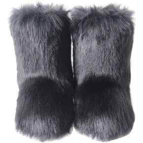 Gegefur Faux Fur Fuzzy Boots for Women Fluffy Furry Round Toe Suede Winter Warm Mid Calf Snow Boots