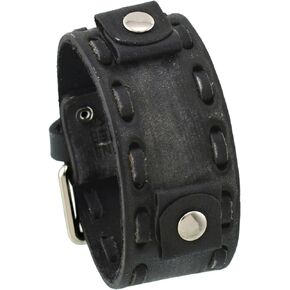 #VSB-K Washed Out Faded Dark Gray 20mm Lug Width Wide Leather Cuff Watch Band