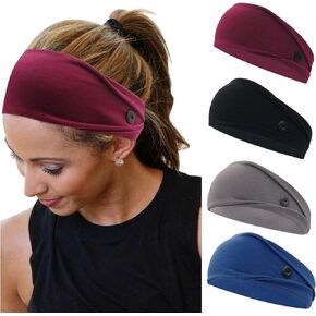 YONUF Headbands for Women Girls Nurses Doctors with Buttons Elastic Yoga Hair Bands Accessories Non Slip 4 Pcs