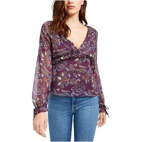 Q & A Womens V-Neck Ruffled Top Purple XL