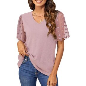 BMJL Women's Business Casual Shirt Dressy Work Blouses V Neck Top Short Sleeve Summer Blouses