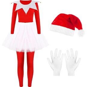 Hillban Elf Outfit for Women Red and White Female Elf Costume Christmas Women's Costumes