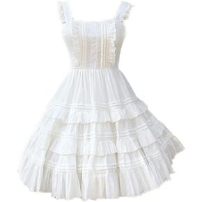 BLESSI Women Girls Layered Sleeveless High Waist Knee Length Casual Dress Summer Lolita Solid Color