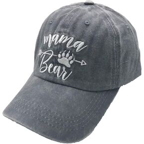 Women's Mama Bear Arrow Baseball Hat Embroidered Washed Denim Mom Cap