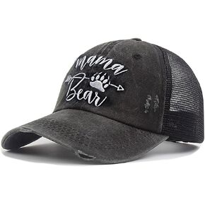 Women's Mama Bear Arrow Baseball Hat Embroidered Washed Denim Mom Cap