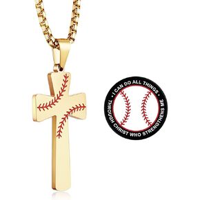 XIEXIELA Baseball Football Cross Necklace Bracelets I CAN DO All Things Strength Bible Verse Stainless Steel Pendant for Boys Men