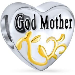 Bling Jewelry Personalize Heart Shape Floral Scroll Daughter Grandmother God Mother Charm Bead For Bracelet For Women Two Tone 14K Gold Plated .925 Sterling Silver
