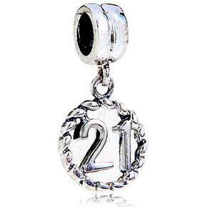Milestones Number 21 Dangle Charm Sterling Silver 21st Birthday Bead for Women Charm Bracelet (21)
