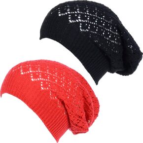 BYOS Women's Airy Cutout Cable Lightweight Slouchy Crochet Knit Beanie Hat