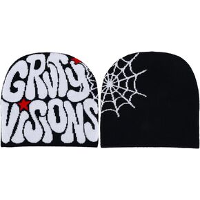 قبعة واي 2 كيه للرجال والنساء بتصميم عنكبوت واي 2 كيه، اكسسوارات سوداء مزدوجة الطبقات محبوكة مصنوعة من الاكريليك عالي الجودة، قبعة دافئة للنساء in Kuwait