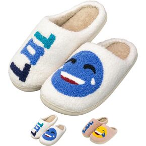 Smiley Face Slippers for Women, Retro Soft Plush Lightweight, Cozy Indoor and Outdoor Feeling, Slip-on House slippers, Slippers for men and kids, Slip on Anti-Skid Sole. Happy Slippers.
