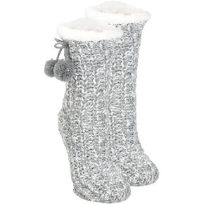 Elanze Designs Gold Glitter Knit Pom Pom Womens One Size Plush Lined Non Skid Indoor Slipper Socks