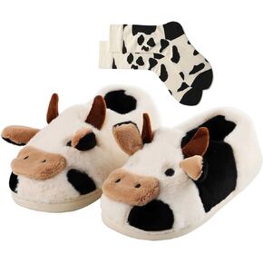 vfdgsaz Cartoon Cow Fuzzy Slippers Kawaii Mute Slippers for Women Fluffy Kawaii House Slippers Cute Slippers for Women