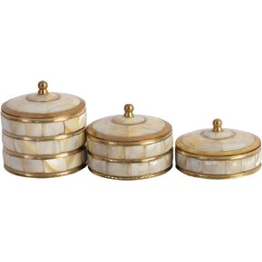 HANDTECHINDIA Decorative Jewelry Trinket Box Unique Gift For Home Décor Antique Metal Case with Mother of Pearl Sindoor Box/Coin Box (Triple)
