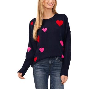 Women's Heart Pattern Crew Neck Sweater
