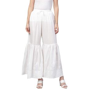 Ada Indian Needle Work Chikankari Cotton Palazzo Sharara for Women A100206 White