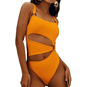 بدلة سباحة نسائية من قطعة واحدة من ALLureLove بحلقة للبطن وملابس سباحة ذات قصة عالية in Kuwait