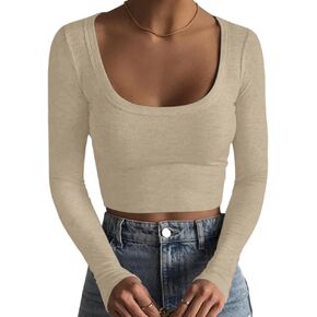 Sweet Hearts Long Sleeve Crop Top for Women- Ribbed Square Neck Casual Basic Shirt Made in USA