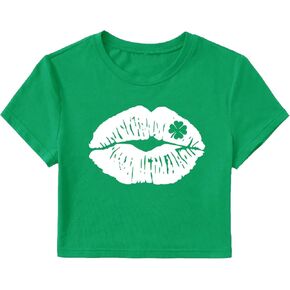 قمصان نسائية لعيد القديس باتريك تقبلني أنا أيرلندي تي شيرت قصير برسومات أربع أوراق البرسيم وأكمام قصيرة لطيفة in Kuwait