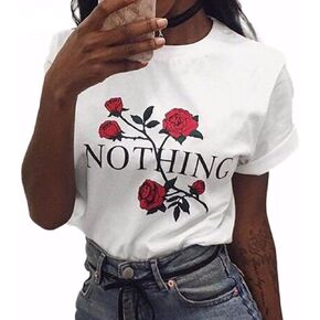 BLACKMYTH Women Summer Nothing Rose Print Short Sleeve Top Tee Graphic Cute T-Shirt in Saudi Arabia