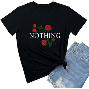 BLACKMYTH Women Summer Nothing Rose Print Short Sleeve Top Tee Graphic Cute T-Shirt