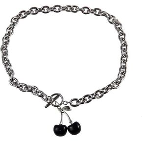 Dark Cherry Harajuku Girl Necklace 2020 Small Geometric Pendant Ot Buckle Punk Gothic Street Silver Color Chain Choker Necklaces Valentine's Day Gifts
