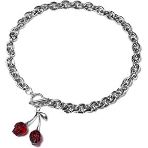 Dark Cherry Harajuku Girl Necklace 2020 Small Geometric Pendant Ot Buckle Punk Gothic Street Silver Color Chain Choker Necklaces Valentine's Day Gifts