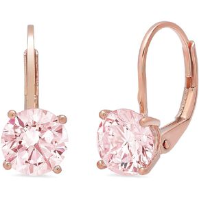 Clara Pucci 2.0 ct Brilliant Round Cut Solitaire VVS1 Flawless Pink Simulated Diamond Gemstone Pair of Lever back Drop Dangle Earrings Solid 18K Rose Gold
