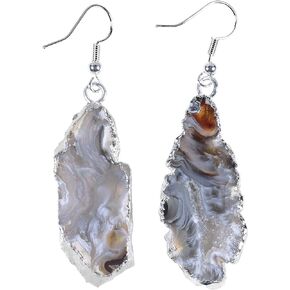 Nupuyai Natural Stone Drop Earrings for Women, Druzy Agate Geode Crystal Quartz Dangle Hook Earrings for Girls
