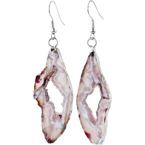 Nupuyai Natural Stone Drop Earrings for Women, Druzy Agate Geode Crystal Quartz Dangle Hook Earrings for Girls in Saudi Arabia