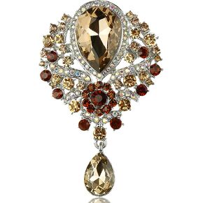 Gyn&Joy Women's Vintage Style Austrian Crystal Flower Teardrop Gorgeous Brooch Pin