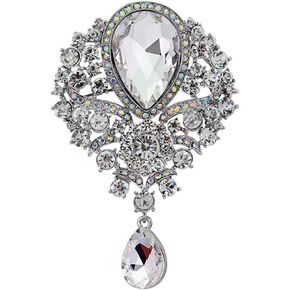Gyn&Joy Women's Vintage Style Austrian Crystal Flower Teardrop Gorgeous Brooch Pin