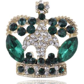 ALILANG Antique Synthetic Emerald Green Crystal Rhinestone Golden Brass Crown Brooch Pin