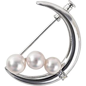 Japanese 6.0-7.0mm Akoya Cultured Pearl with Moonstone Brooch for Women with Sterling Silver | Elegant Design Excellent Gift | Pearl Brooch