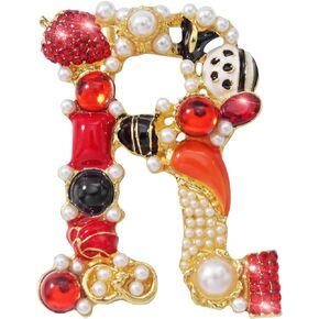 Merdia Intial Letter Brooch Pin Created Crystal Pearl Brooches Gold Plated Colorful Letter R Brooch Pins Art Nouveau Jewelry