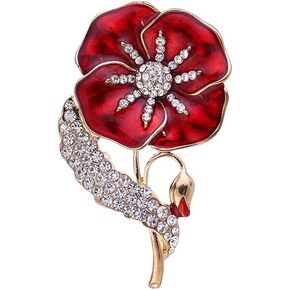 AILUOR Enamel Poppy Brooch Lapel Badge Pin, Lest We Forget Gold Crystal Red Flower Brooches Veterans Memorial Day Remembrance Sunday Unisex