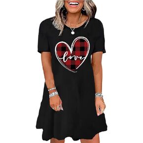 Valentines Day Dress for Women Buffalo Plaid Girl Friend Gift Shirt Cute Leopard Love Heart Valentine's Day Dresses